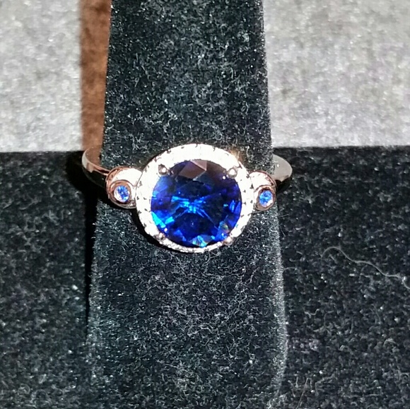 Hand Crafted Jewelry - 925 Silver Blue Sapphire & White Topaz Ring 9